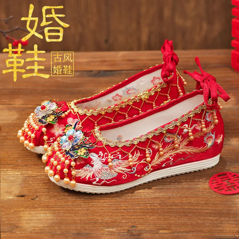 Women's Xiuhe Shoes Chinese Red Bridal Gown Embroidered Height Increasing Insole Ancient Style Han Clothing Shoe Cloth
Women's Xiuhe Shoes Chinese Red Bridal Gown Embroidered Height Increasing Insole Ancient Style Han Clothing Shoe Cloth