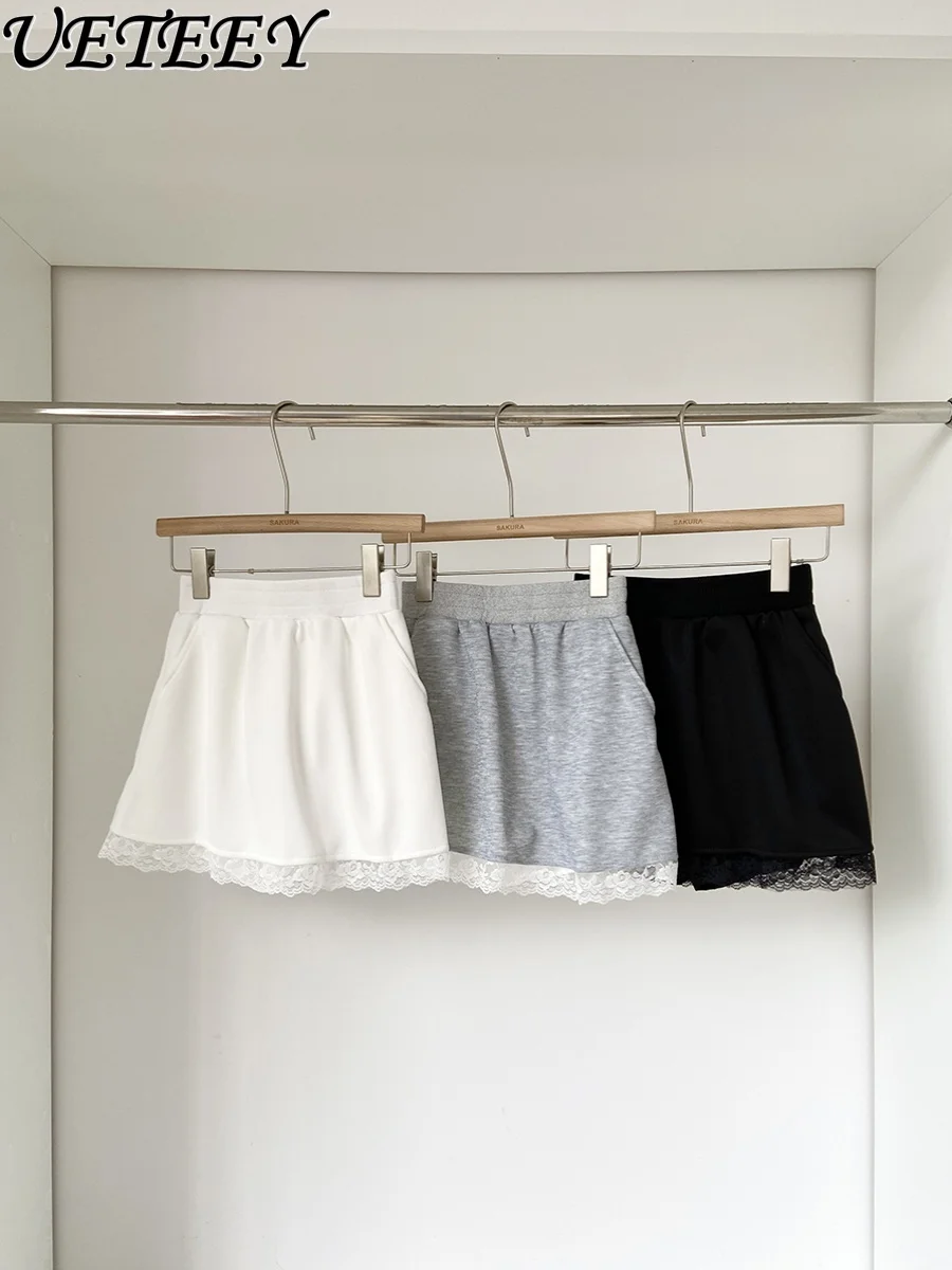 Lace Splicing Elastic High Waist Gray A-line Short Skirt Women's Spring Summer 2025 Korean Version Versatile Anti-light Skirts
Lace Splicing Elastic High Waist Gray A-line Short Skirt Women's Spring Summer 2025 Korean Version Versatile Anti-light Skirts