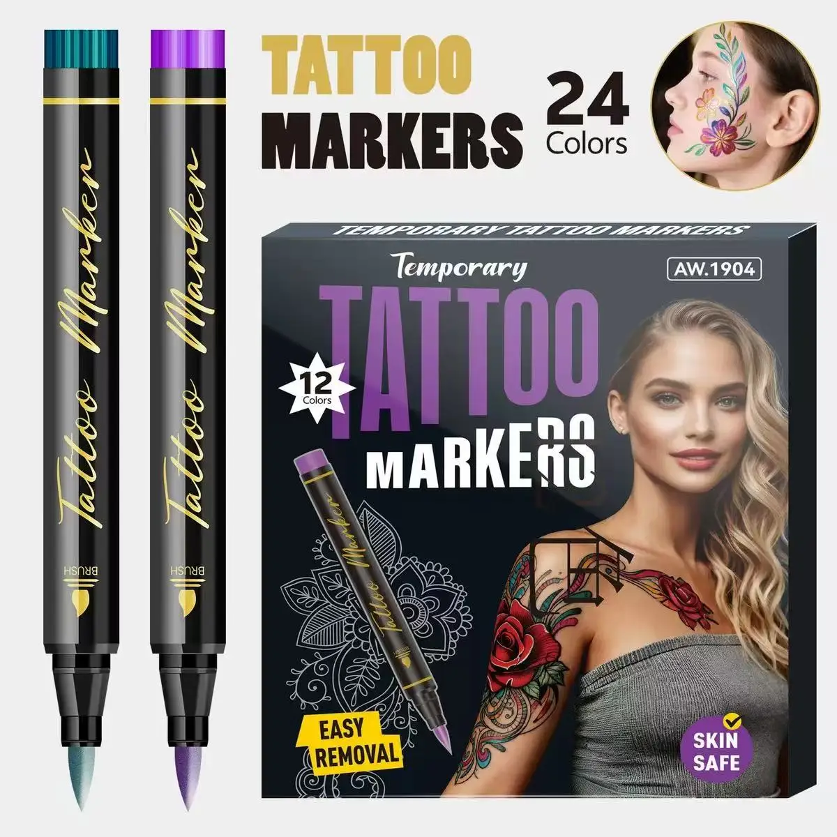 Soft-tip Body Art Pen Temporary Tattoo Marker Pen Festival Party DIY Skin Painting Pen Marker Pen Watercolor Pen
Soft-tip Body Art Pen Temporary Tattoo Marker Pen Festival Party DIY Skin Painting Pen Marker Pen Watercolor Pen