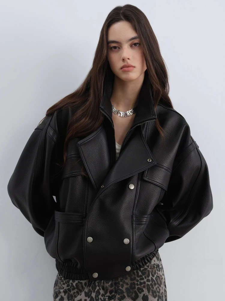 Genuine Leather Motorcycle Jackets for Women Simple Zipper Stand Collar Loose Black Irregular Bubble Natural Real Sheepskin Coat
Genuine Leather Motorcycle Jackets for Women Simple Zipper Stand Collar Loose Black Irregular Bubble Natural Real Sheepskin Coat