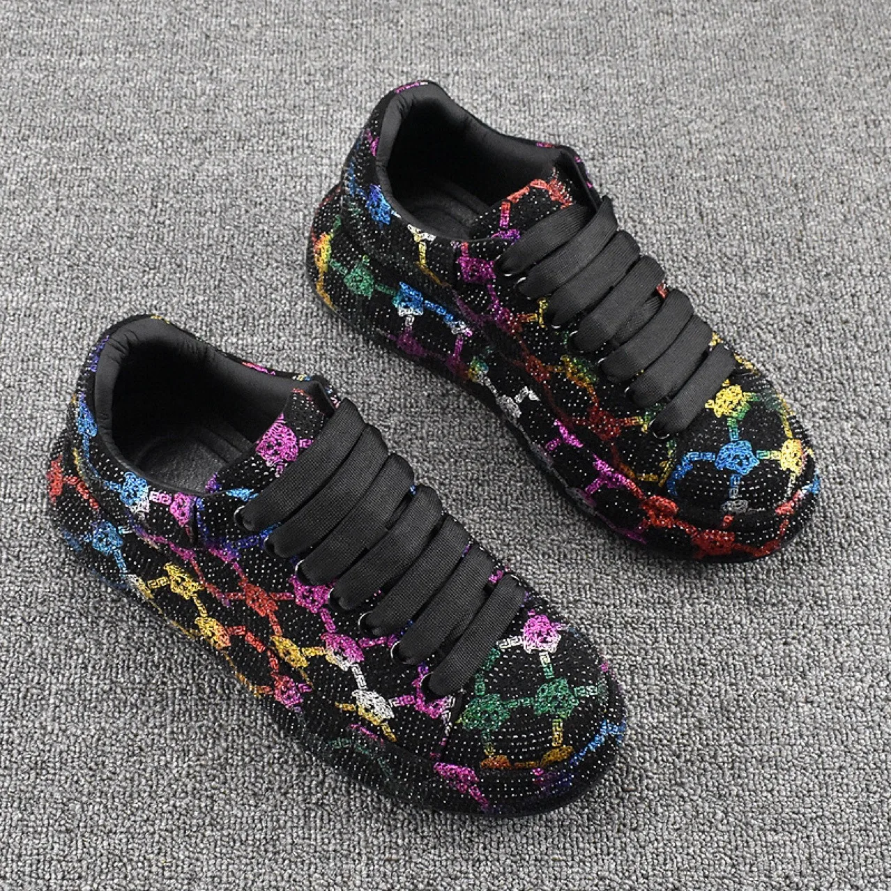 New Punk Rhinestones Colored Daddy Shoes Platform Lace-Up Casual Board Shoes Large Size Women's Shoes Skateboard Shoes 35&43
New Punk Rhinestones Colored Daddy Shoes Platform Lace-Up Casual Board Shoes Large Size Women's Shoes Skateboard Shoes 35&43