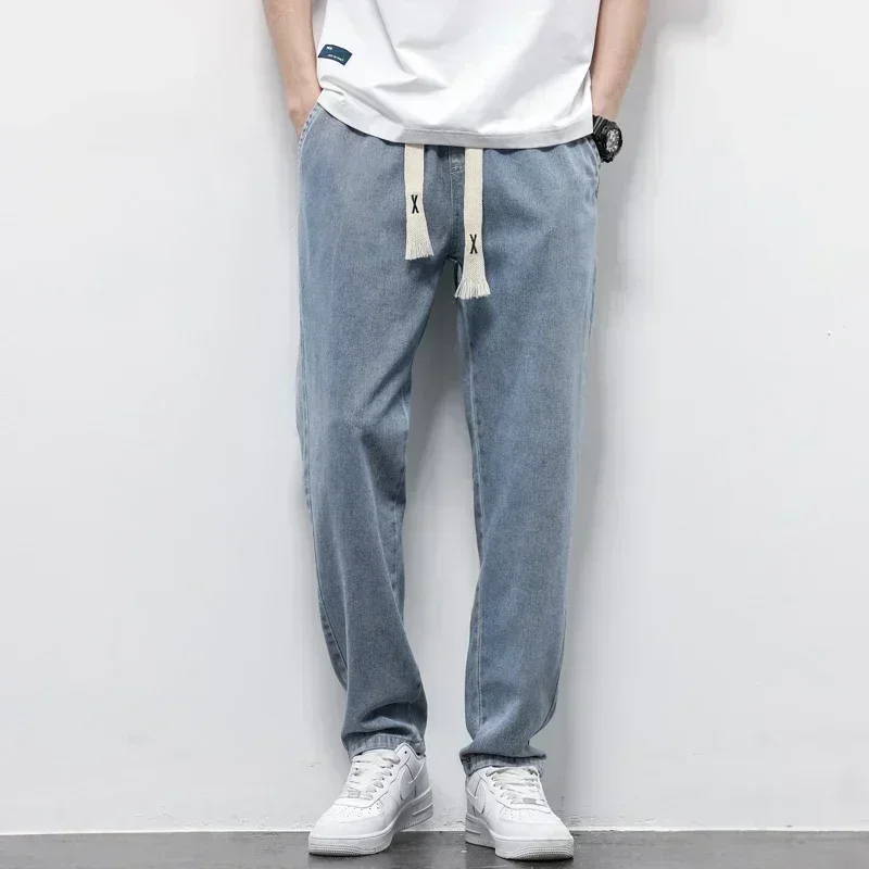 Spring Autumn Men's Jeans Cotton Soft Drawstring Straight Pants Elastic Waist Vintage Korea Casual Trousers Male Plus Size
Spring Autumn Men's Jeans Cotton Soft Drawstring Straight Pants Elastic Waist Vintage Korea Casual Trousers Male Plus Size