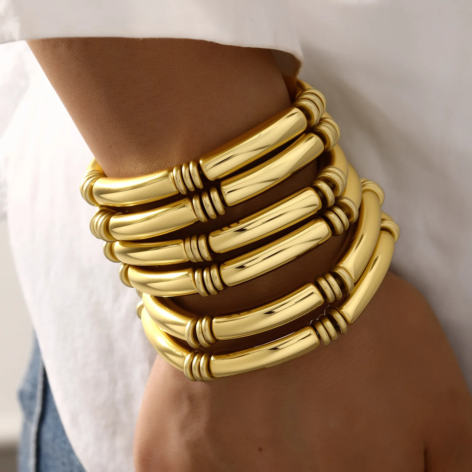 CCB Exaggerated Gold Chunky Bangles Bracelets for Women Plated Stack Layered Curved Bamboo Tube Stretch Bracelets Gift Jewelry
CCB Exaggerated Gold Chunky Bangles Bracelets for Women Plated Stack Layered Curved Bamboo Tube Stretch Bracelets Gift Jewelry