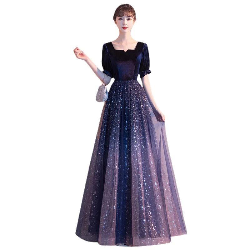 Elegant Square Neck Sparking Long Formal Evening Dress With Half Sleeves
Elegant Square Neck Sparking Long Formal Evening Dress With Half Sleeves