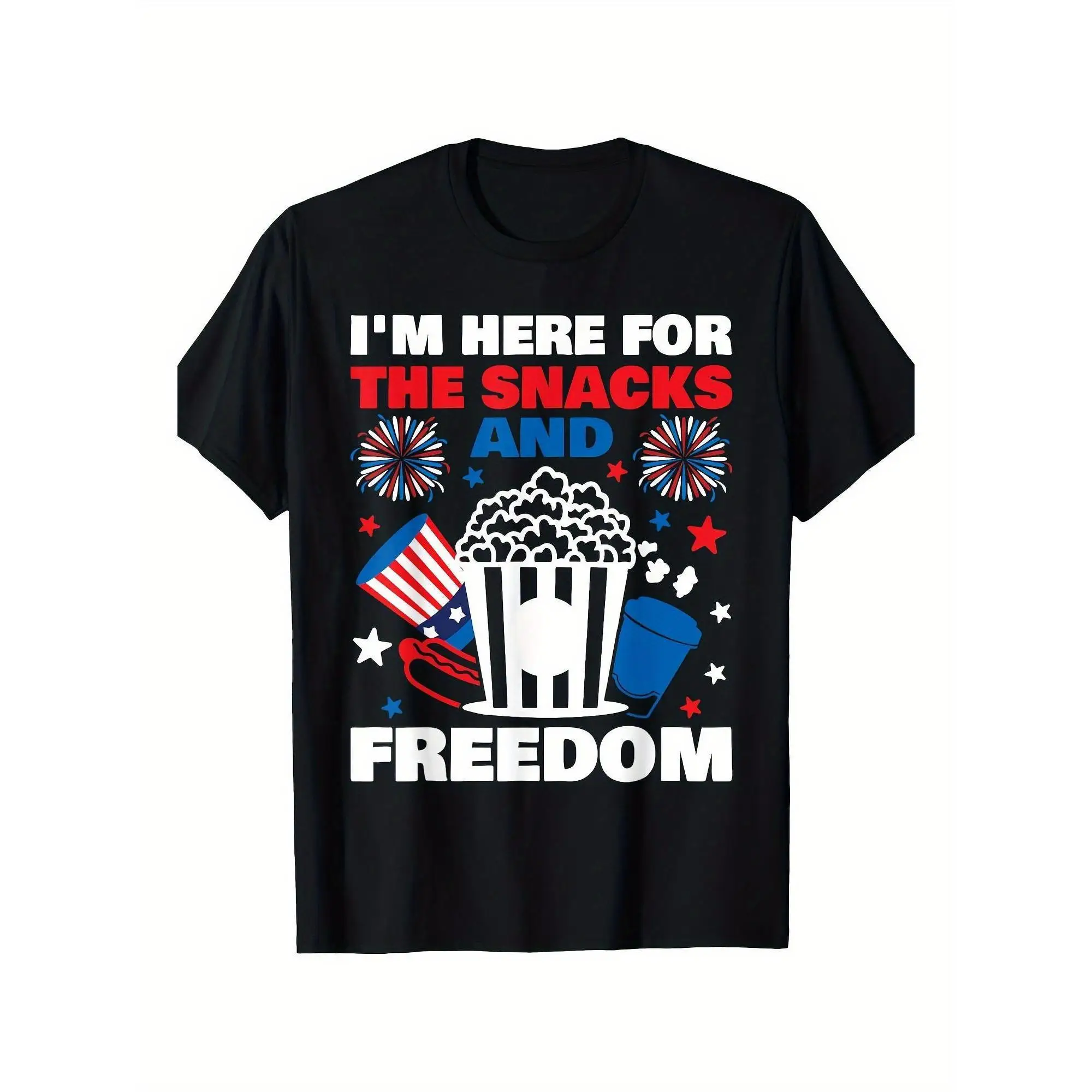 Funny T-shirt I'm Here For The Snacks And Freedom Graphic Tee Men Women American Flag Food Print Patriotic Casual Tops
Funny T-shirt I'm Here For The Snacks And Freedom Graphic Tee Men Women American Flag Food Print Patriotic Casual Tops
