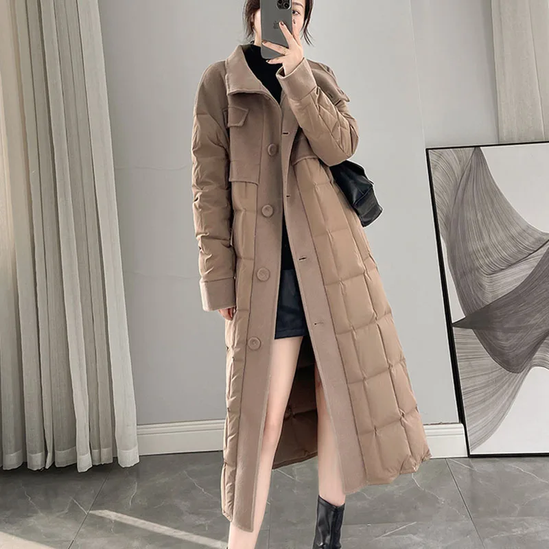 Women's Winter Loose Long Down Coat 2023 New Women Cashmere Spliced White Duck Down Overcoat Fashion Female Warm Long Parkas
Women's Winter Loose Long Down Coat 2023 New Women Cashmere Spliced White Duck Down Overcoat Fashion Female Warm Long Parkas