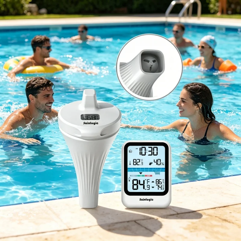 Wireless Floating Pool Thermometer, IP68 Waterproof, 0.1℃ High Precision Fast Read, 3.3" LCD Display, for Pool Hot Tub Pond
Wireless Floating Pool Thermometer, IP68 Waterproof, 0.1℃ High Precision Fast Read, 3.3" LCD Display, for Pool Hot Tub Pond