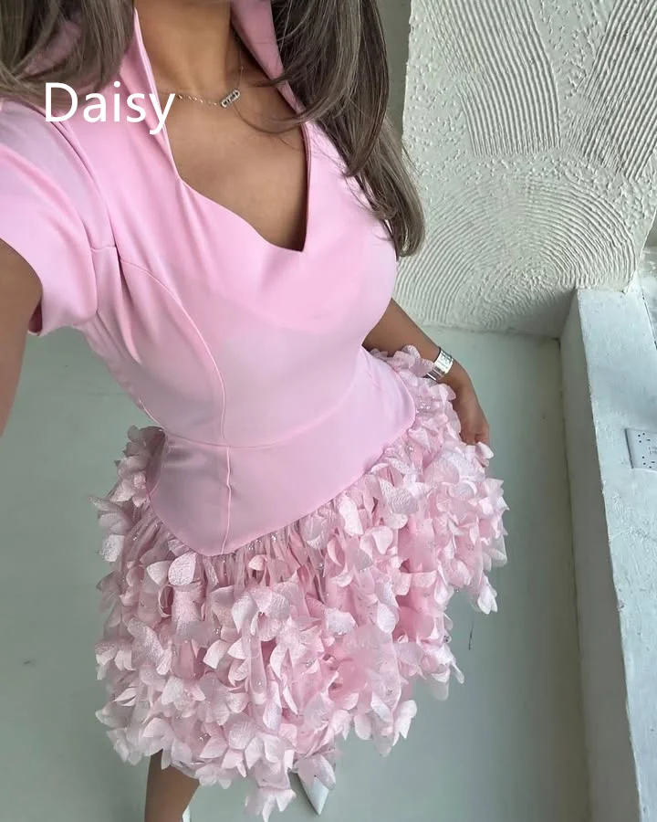 Pink V Neck Evening Dress For Women Elegant Short Sheath Flowers Prom Dresses gala Saudi Arabia Formal Wedding Party Dress 2025
Pink V Neck Evening Dress For Women Elegant Short Sheath Flowers Prom Dresses gala Saudi Arabia Formal Wedding Party Dress 2025
