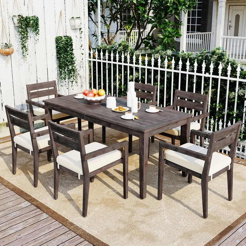 7-Piece Acacia Wood Outdoor Dining Set with Cushions, Modern 6 Chairs and Large Table for Lawn, Backyard, Garden Deck, Poolside
7-Piece Acacia Wood Outdoor Dining Set with Cushions, Modern 6 Chairs and Large Table for Lawn, Backyard, Garden Deck, Poolside