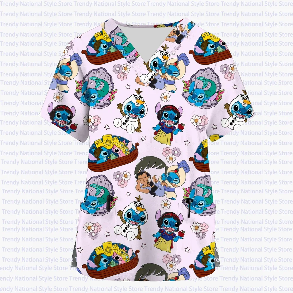 Ladies Comfortable Cartoon Disney Princess Series Printed Casual Fashion V-neck Pocket Short Sleeve Medical Nurse Uniform T-shir
Ladies Comfortable Cartoon Disney Princess Series Printed Casual Fashion V-neck Pocket Short Sleeve Medical Nurse Uniform T-shir