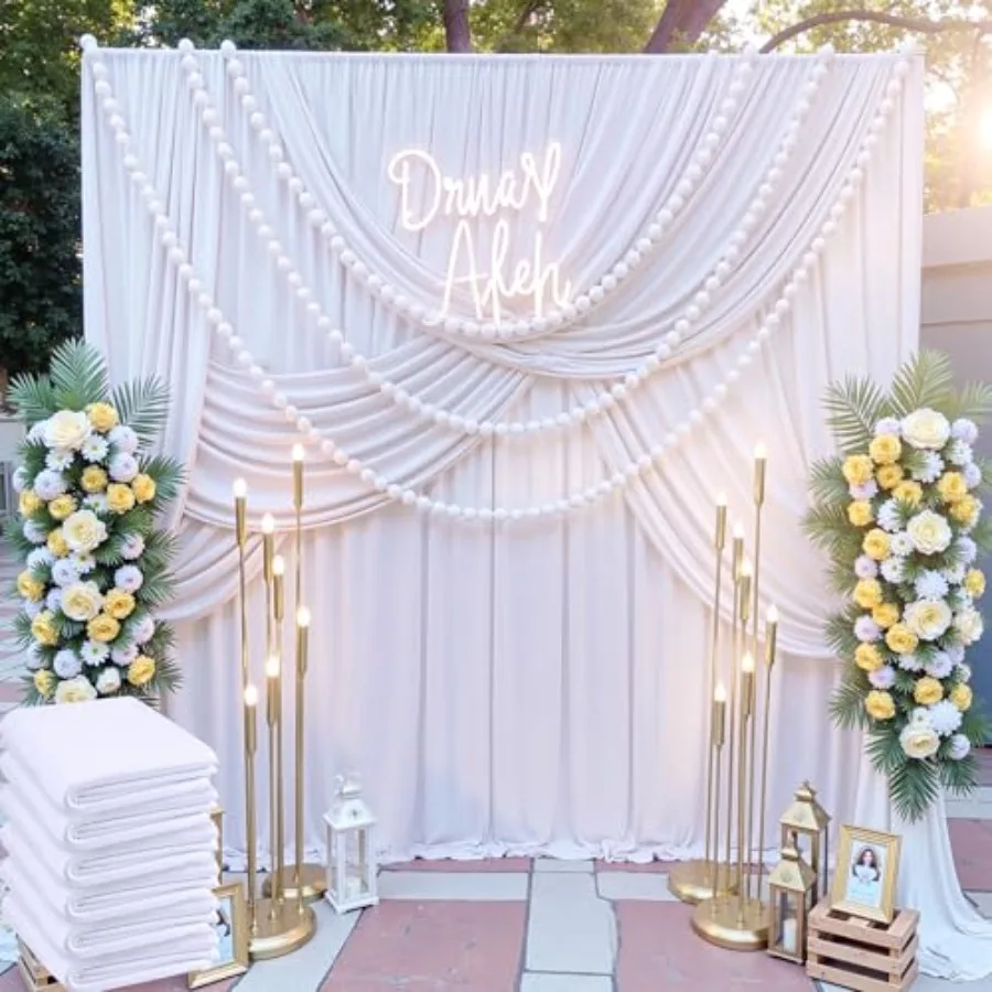 Party and wedding backdrop: wrinkle-free silky soft polyester, 30ft x 10ft, 6 panels of 5x10ft, ivory
Party and wedding backdrop: wrinkle-free silky soft polyester, 30ft x 10ft, 6 panels of 5x10ft, ivory