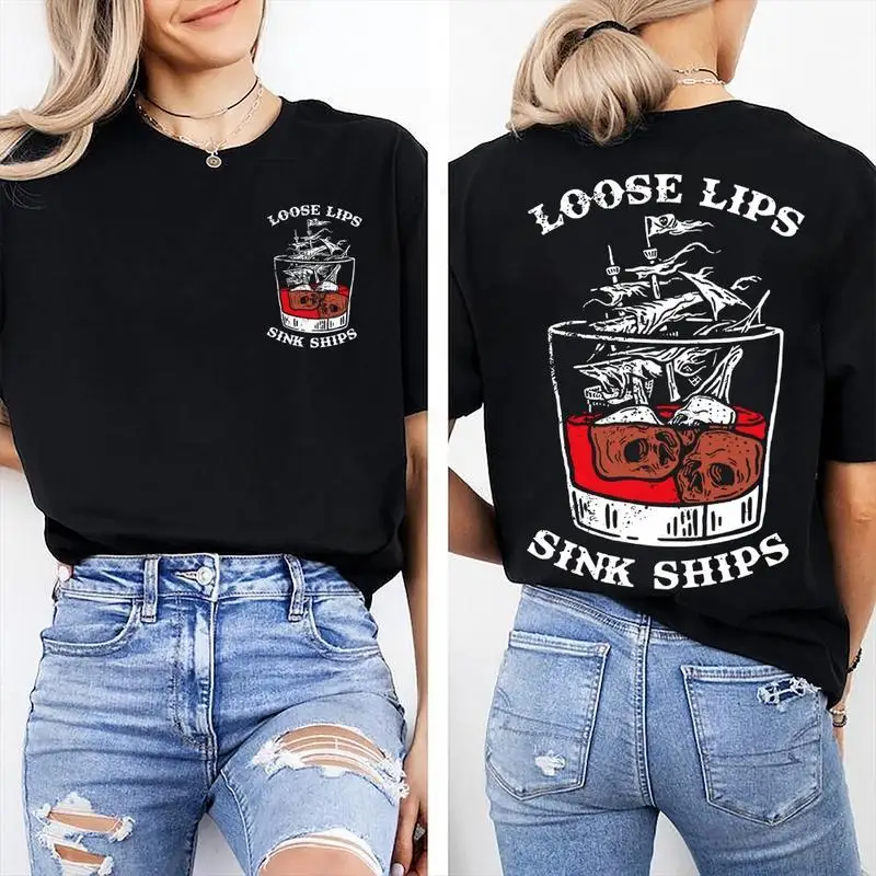 "Loose Lips Sink Ships T-Shirt for Women | Vintage Washed Sailing Graphic Tee | Retro Skull Bar Party Gift"
"Loose Lips Sink Ships T-Shirt for Women | Vintage Washed Sailing Graphic Tee | Retro Skull Bar Party Gift"