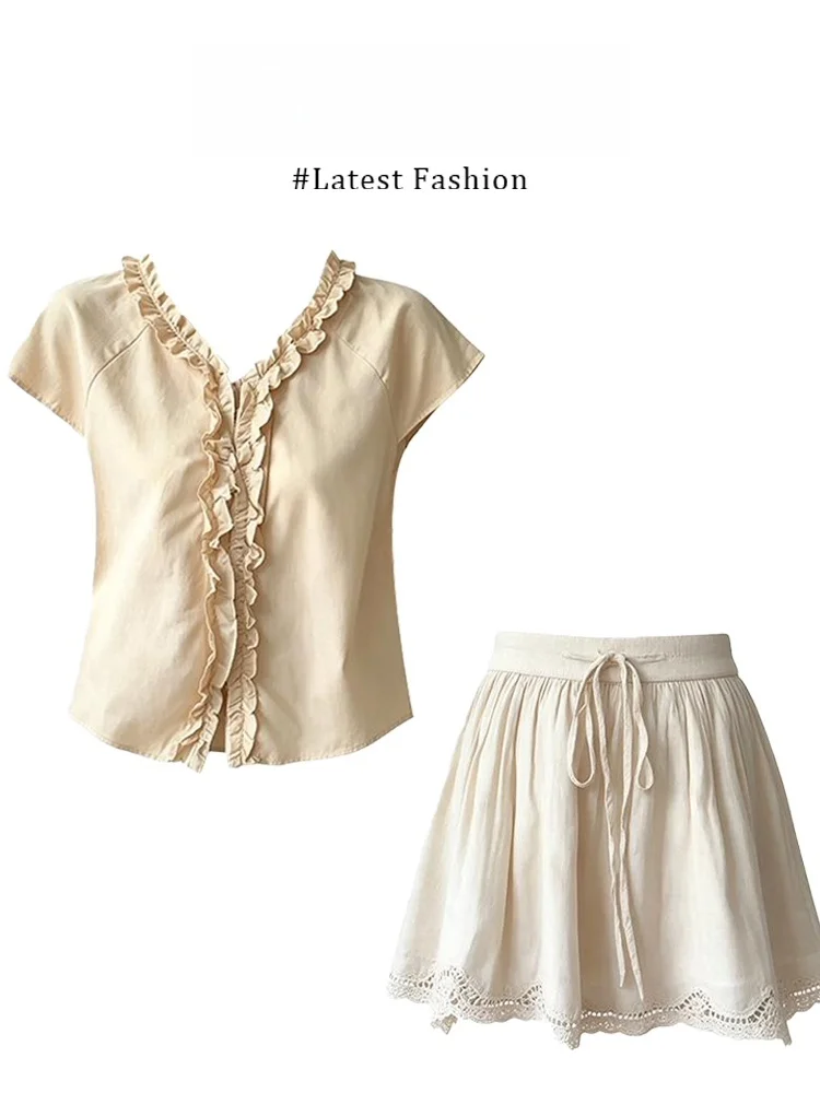 Parkyeon Korean Style Wooden V-Neck Loose Short Sleeve Summer Unique Beautiful Hollow out Half Skirt Set Casual Fashion
Parkyeon Korean Style Wooden V-Neck Loose Short Sleeve Summer Unique Beautiful Hollow out Half Skirt Set Casual Fashion