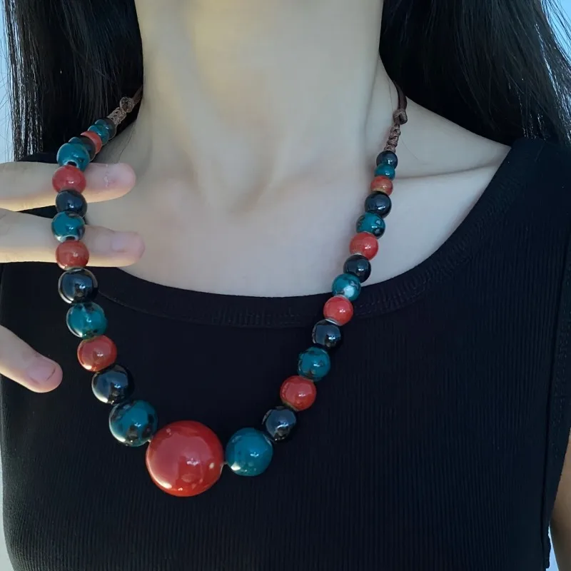 Bohemian ethnic-style ceramic necklace, hand-beaded fashionable sweater chain, high-temperature kiln-fired ceramic gift
Bohemian ethnic-style ceramic necklace, hand-beaded fashionable sweater chain, high-temperature kiln-fired ceramic gift