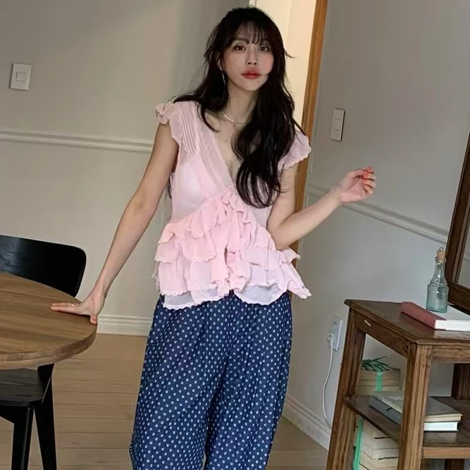 Nemo Home Ins Spring Summer New Style V-neck Heavy Work Sleeveless Top Women's Polyester Fiber Short Sleeve Shirt
Nemo Home Ins Spring Summer New Style V-neck Heavy Work Sleeveless Top Women's Polyester Fiber Short Sleeve Shirt