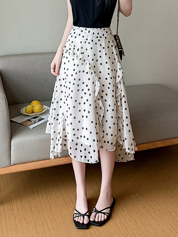 2026 Summer New Polka Dot Chiffon A-Line Midi Skirt Women's Holiday High Waist Gauze Skirt Elegant Flounce Hemline
2026 Summer New Polka Dot Chiffon A-Line Midi Skirt Women's Holiday High Waist Gauze Skirt Elegant Flounce Hemline