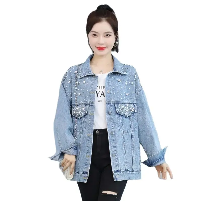 Bead Leisure Loose Women Denim Jacket Spring Autumn The New Single-Breasted Fashion Wild Show Thin Elegant Female Cowboy Coat
Bead Leisure Loose Women Denim Jacket Spring Autumn The New Single-Breasted Fashion Wild Show Thin Elegant Female Cowboy Coat