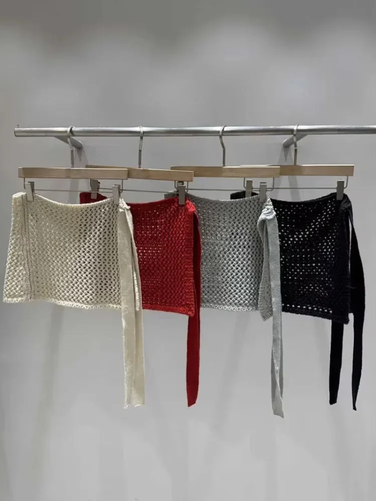 Fashion All-match Hollow Out Gray Skirts 2025 Summer New Knitted Skirt For Women Y2k High Waist Lace Up Faldas De Mujer
Fashion All-match Hollow Out Gray Skirts 2025 Summer New Knitted Skirt For Women Y2k High Waist Lace Up Faldas De Mujer