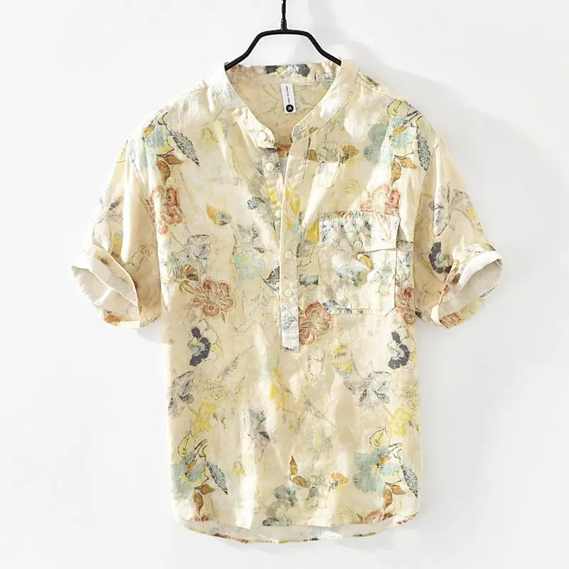 Summer Literary Men's Fresh Linen Mid-sleeved Shirt Printed Casual Thin Five-quarter Sleeve Stand-up Collar Pullover Shirt Men
Summer Literary Men's Fresh Linen Mid-sleeved Shirt Printed Casual Thin Five-quarter Sleeve Stand-up Collar Pullover Shirt Men