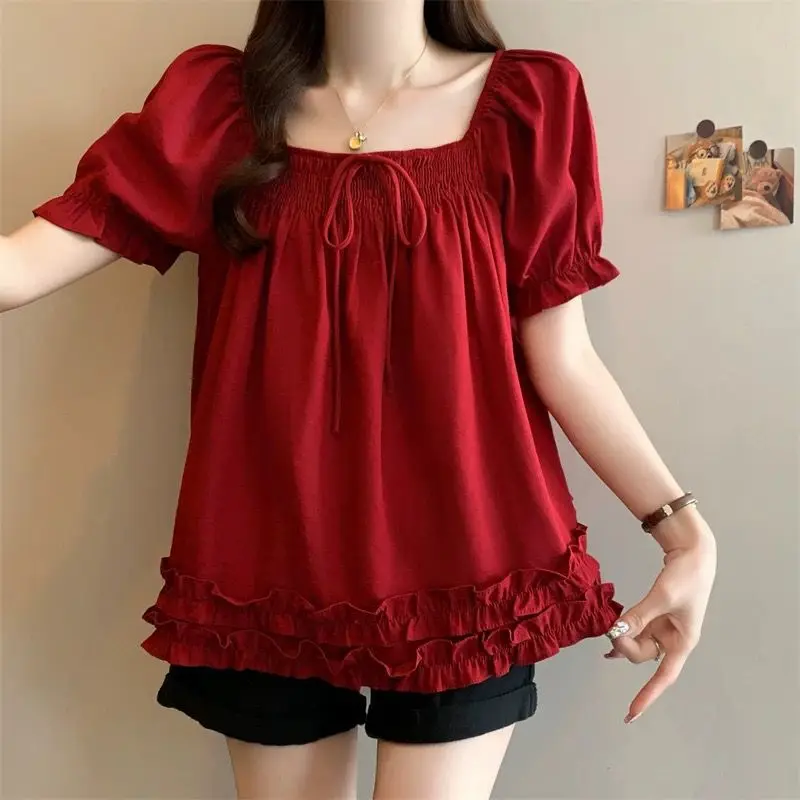 Korean Solid Loose Pleated Simplicity Youth Blouse Summer Short Sleeve All-match Office Shirt Tops Elegant Trend Women Clothing
Korean Solid Loose Pleated Simplicity Youth Blouse Summer Short Sleeve All-match Office Shirt Tops Elegant Trend Women Clothing