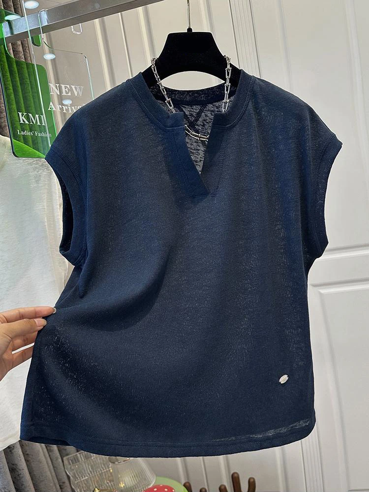 Корейская летняя модная футболка-топ из ледяного шелка с коротким рукавом, утягивающая, с матовым эффектом и декоративными элементами в виде ножниц и воротника
Корейская летняя модная футболка-топ из ледяного шелка с коротким рукавом, утягивающая, с матовым эффектом и декоративными элементами в виде ножниц и воротника