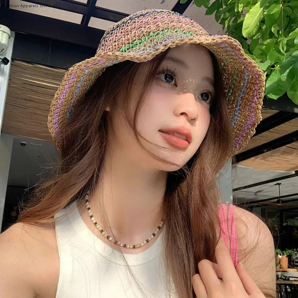 Fashion Summer Beach Straw Cap Handmade Women's Rainbow Sun hat Striped Wide Brimmed Bucket Hat Outdoor
Fashion Summer Beach Straw Cap Handmade Women's Rainbow Sun hat Striped Wide Brimmed Bucket Hat Outdoor