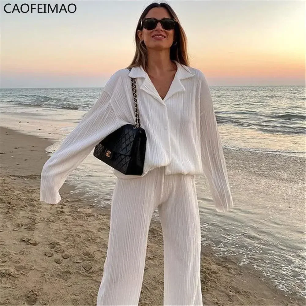 Spring Women's Shirt Pleated Two Piece Set Loose High Waist Wide Leg Pants Suit 2025 Casual Elegant Office Ladies Female Outfit
Spring Women's Shirt Pleated Two Piece Set Loose High Waist Wide Leg Pants Suit 2025 Casual Elegant Office Ladies Female Outfit