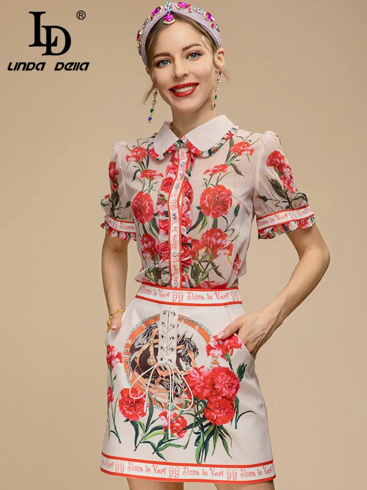 LD LINDA DELLA Designer Summer Skirts Set Women Fashion Turn-down Collar Floral Shirts +Flower Print Skirt 2 Pieces Suit
LD LINDA DELLA Designer Summer Skirts Set Women Fashion Turn-down Collar Floral Shirts +Flower Print Skirt 2 Pieces Suit