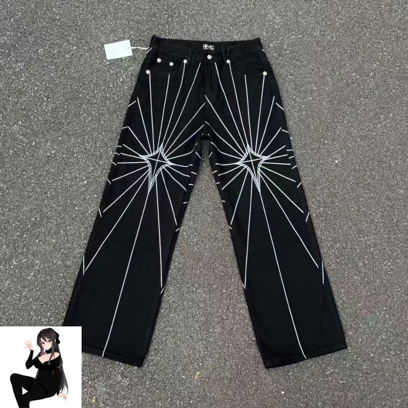 Embroidery Spider Web Pattern Black Thug Club Jeans Men Women High Quality Straight Loose Fit Wide Leg Denim Pants Inside Tag
Embroidery Spider Web Pattern Black Thug Club Jeans Men Women High Quality Straight Loose Fit Wide Leg Denim Pants Inside Tag