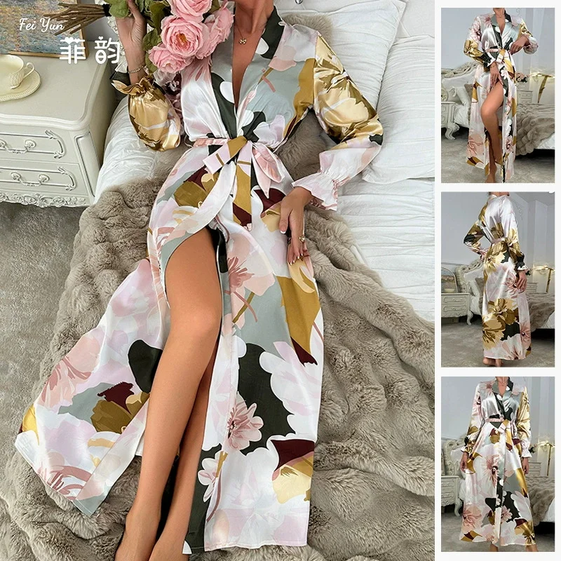 Print Flower Long Robe Kimono Bathrobe Gown Spring Summer New Female Sleepwear Loungewear Loose Silk Satin Nightgown Home Dress
Print Flower Long Robe Kimono Bathrobe Gown Spring Summer New Female Sleepwear Loungewear Loose Silk Satin Nightgown Home Dress