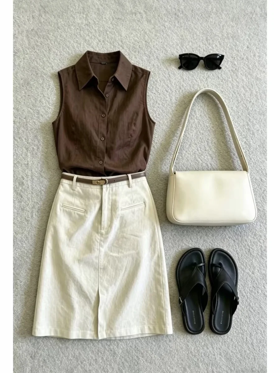 New Summer High End Women's Suit Elegant Lapel Sleevless Shirt Top + A-line Midi Skirt Fashion Office Lady Two Piece Set
New Summer High End Women's Suit Elegant Lapel Sleevless Shirt Top + A-line Midi Skirt Fashion Office Lady Two Piece Set