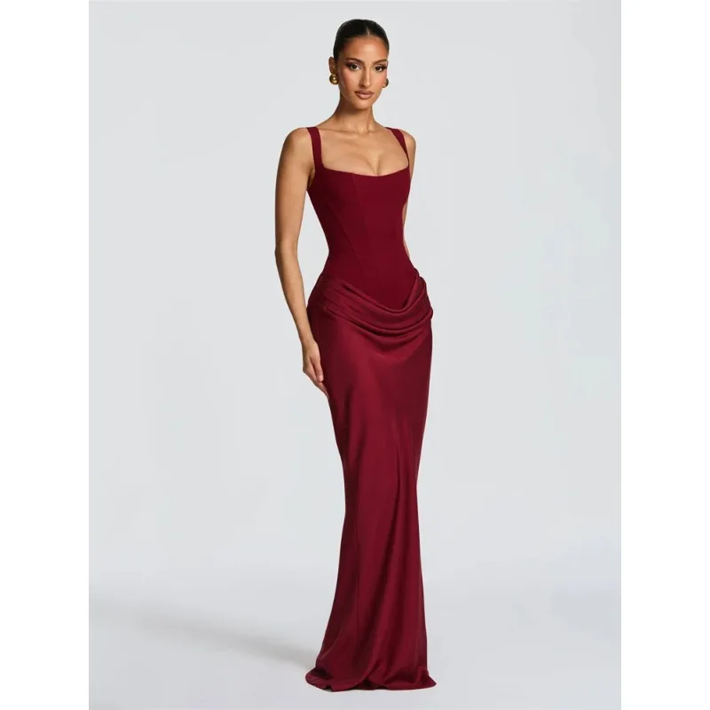 Women's Red Pleated Sling Maxi Dress Square Neck Sleeveless Off-shoulder Waist Cinching Slim Dresses Fashion Evening Party Gowns
Women's Red Pleated Sling Maxi Dress Square Neck Sleeveless Off-shoulder Waist Cinching Slim Dresses Fashion Evening Party Gowns