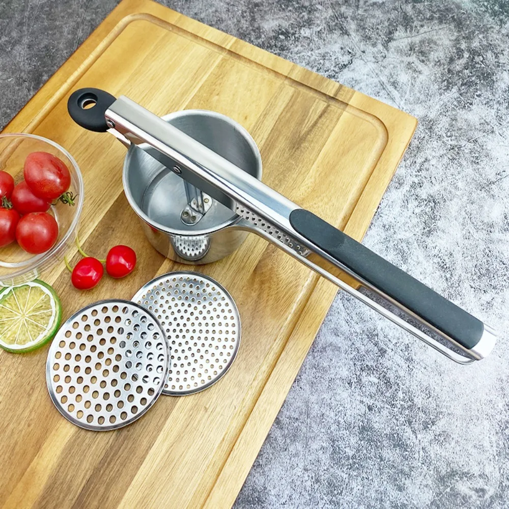 Stainless Steel Potato Masher Manual Silicone Handle Potato Ricer Maker with 3 Interchangeable Discs Hand Press
Stainless Steel Potato Masher Manual Silicone Handle Potato Ricer Maker with 3 Interchangeable Discs Hand Press