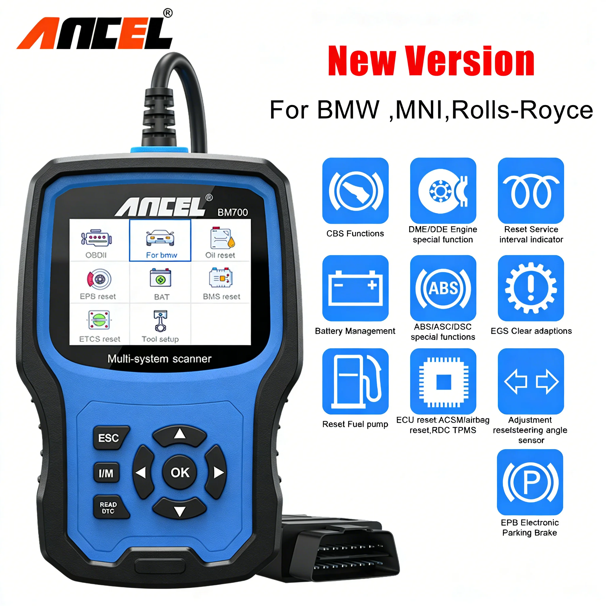 OBD2 Scanner for BMW MINI All System EPB SAS Airbag ABS Oil CAS Reset Engine Car Diagnostic Tool ANCEL BM700 Code Reader
OBD2 Scanner for BMW MINI All System EPB SAS Airbag ABS Oil CAS Reset Engine Car Diagnostic Tool ANCEL BM700 Code Reader