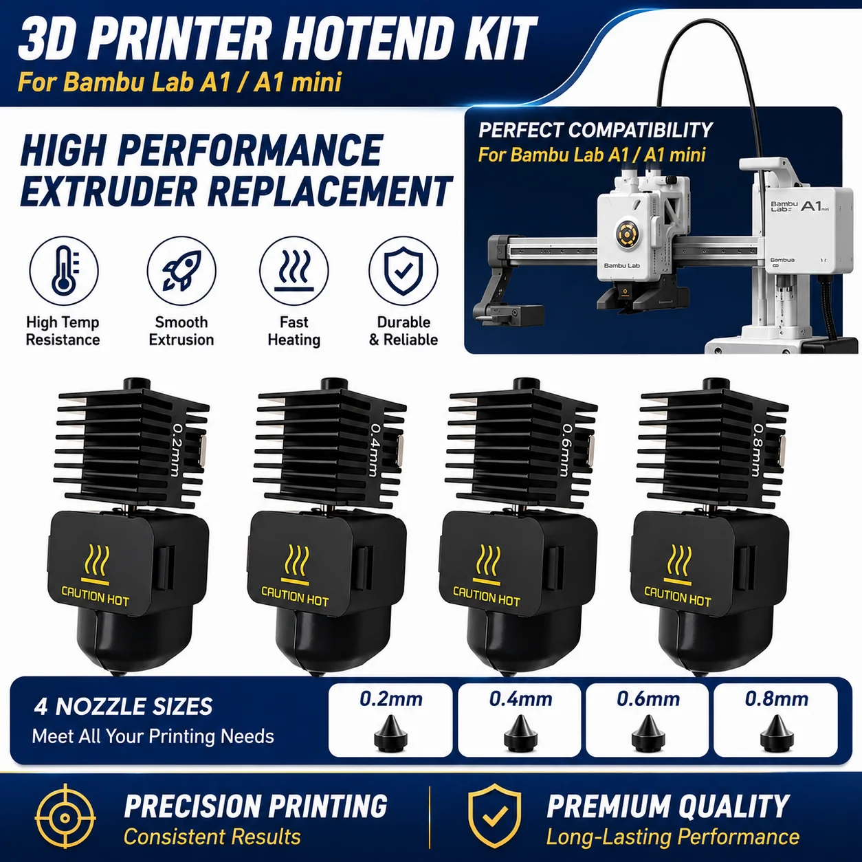 Replacement Hotend Kit Compatible with Bambu Lab A1 / A1 mini 3D Printer - High Quality Extruder Assembly Parts
