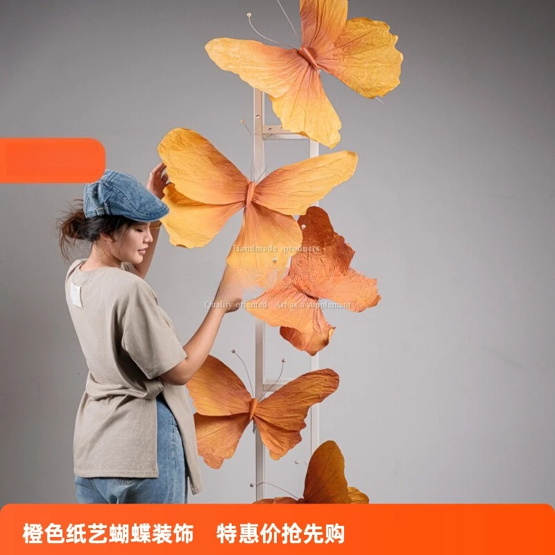 Orange decorative paper art flower pleated butterfly Chen window ornament scene flower hand kneading paper
Orange decorative paper art flower pleated butterfly Chen window ornament scene flower hand kneading paper