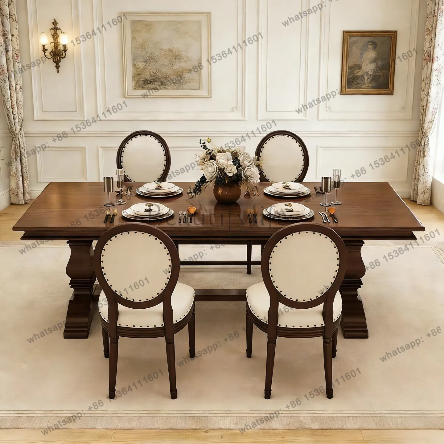 French retro solid wood dining table villa restaurant carved light luxury high-end dining table
French retro solid wood dining table villa restaurant carved light luxury high-end dining table