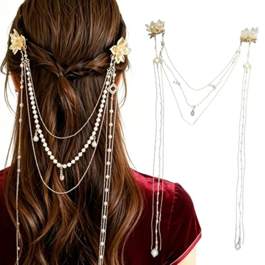 Long Tassel Flower Butterfly Hair Clip, Gold Pearl Chain Hair Barrette, Elegant Hair Styling Accessories for Women and Girls, 5
Long Tassel Flower Butterfly Hair Clip, Gold Pearl Chain Hair Barrette, Elegant Hair Styling Accessories for Women and Girls, 5
