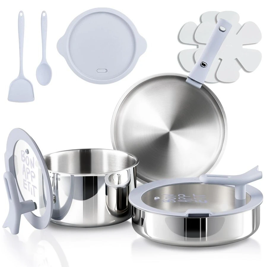 TriPly Stainless Steel Cookware Set with StandUp Lid, 11Pcs Pots and Pans Set Non Stick, Induction Kitchen Cooking Sets with Det
TriPly Stainless Steel Cookware Set with StandUp Lid, 11Pcs Pots and Pans Set Non Stick, Induction Kitchen Cooking Sets with Det