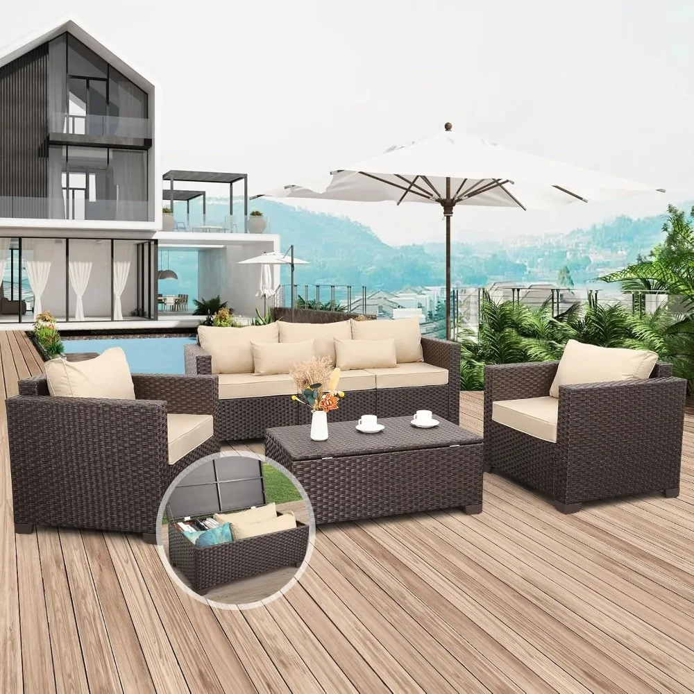 Patio Furniture Set 4 Pieces Outdoor Furniture Sets Patio Couch Outdoor Chairs Coffee Table with Storage Khaki No-Slip Cushions
Patio Furniture Set 4 Pieces Outdoor Furniture Sets Patio Couch Outdoor Chairs Coffee Table with Storage Khaki No-Slip Cushions