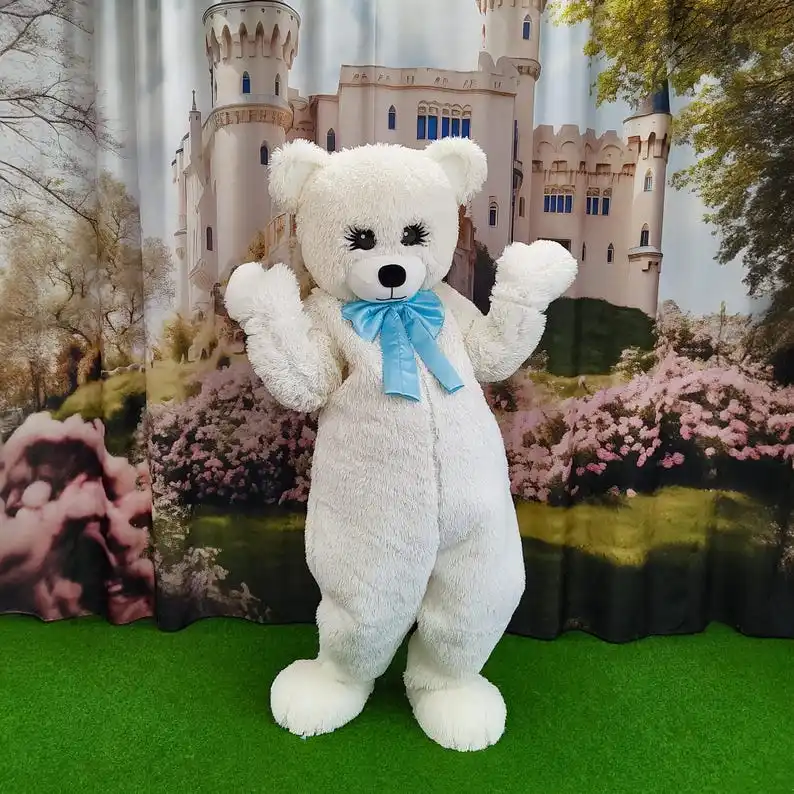 Cute White Teddy Bear Mascot Costume Soft Plush Fancy Dress with Blue Bow Unisex Adult Cosplay Outfit for Wedding Christmas
Cute White Teddy Bear Mascot Costume Soft Plush Fancy Dress with Blue Bow Unisex Adult Cosplay Outfit for Wedding Christmas