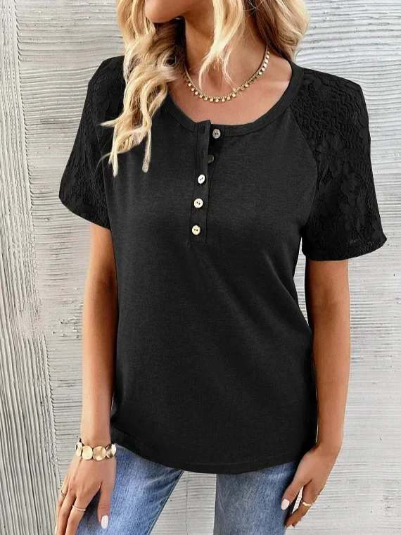Spring and Summer New Fashion Women's Round Neck Lace Stitching Short-sleeved Shirt T-shirt
Spring and Summer New Fashion Women's Round Neck Lace Stitching Short-sleeved Shirt T-shirt