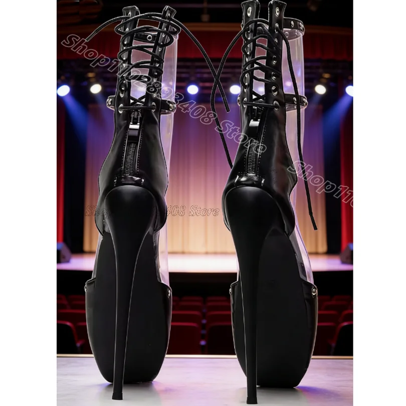 Black Clear PVC Rivet Splicing Ankle Boots Back Zipper Lace up Women British Style Performance Ballet Boots Zapatos Para Mujere
Black Clear PVC Rivet Splicing Ankle Boots Back Zipper Lace up Women British Style Performance Ballet Boots Zapatos Para Mujere