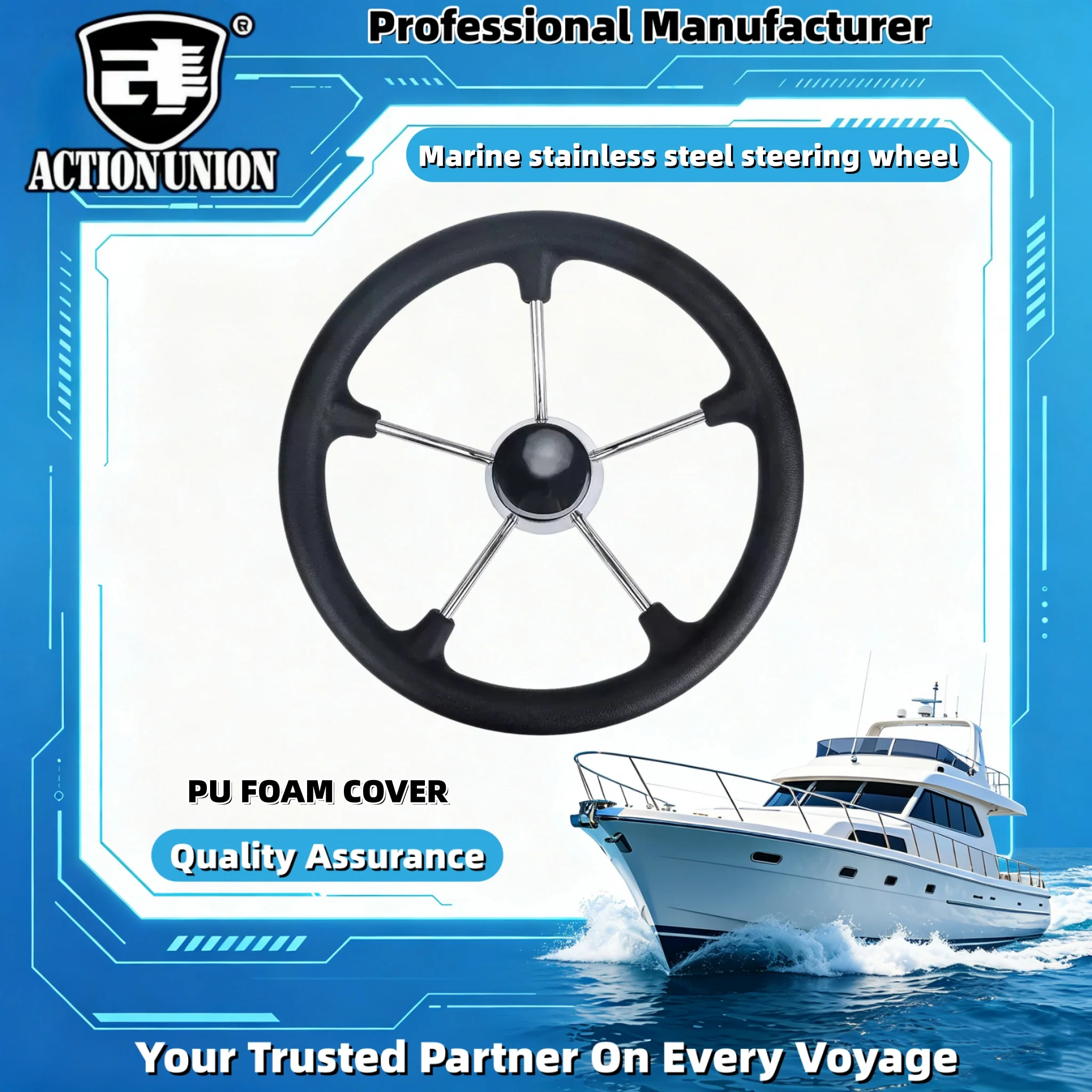 Marine-grade stainless steel yacht steering wheel foam grip power ball black rudder ship accessories hydraulic steering gear
Marine-grade stainless steel yacht steering wheel foam grip power ball black rudder ship accessories hydraulic steering gear
