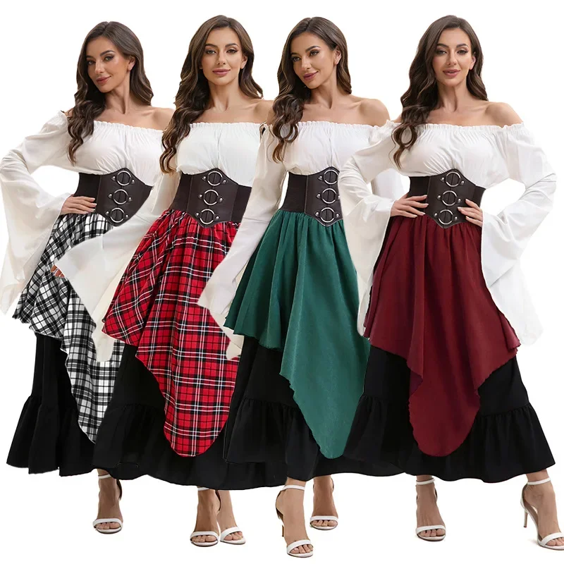 Renaissance Pirate Shirt with Waist Belt Medieval Skirt Plaid Irregular Long Halloween Costume Woman Three Piece XS-XXL
Renaissance Pirate Shirt with Waist Belt Medieval Skirt Plaid Irregular Long Halloween Costume Woman Three Piece XS-XXL