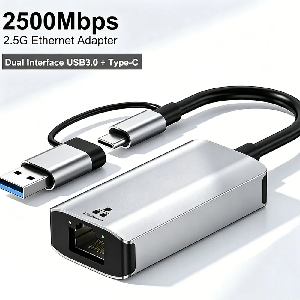 2500Mbps 2.5G Fast USB-C Ethernet Adapter Driver-Free USB3.0 Type-C to RJ45 Card for Windows7/10/11 Mac Laptop Notebook PC
2500Mbps 2.5G Fast USB-C Ethernet Adapter Driver-Free USB3.0 Type-C to RJ45 Card for Windows7/10/11 Mac Laptop Notebook PC