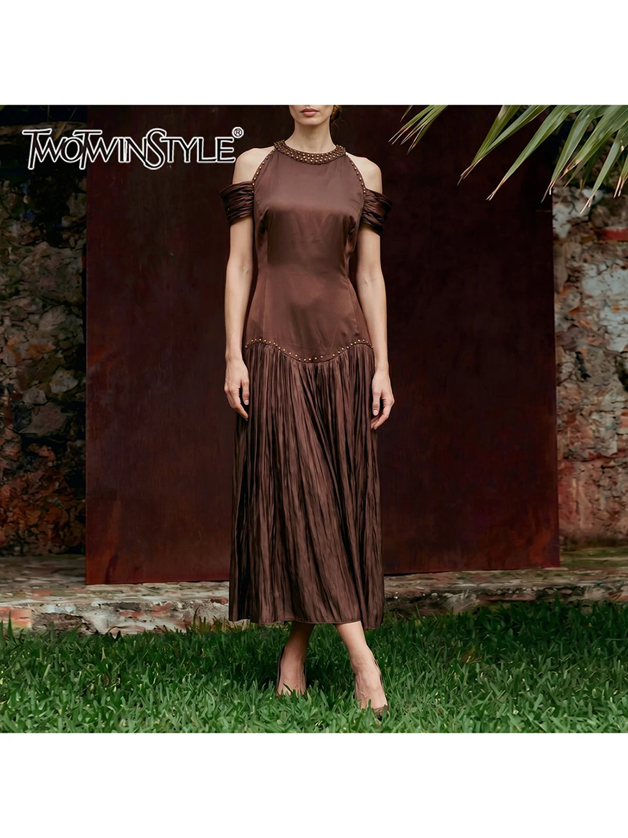 TWOTWINSTYLE Patchwork Diamonds Halter Off The Shoulder High Waist Spliced Folds Lace Up A Line Dress Female Fashion Clothing
TWOTWINSTYLE Patchwork Diamonds Halter Off The Shoulder High Waist Spliced Folds Lace Up A Line Dress Female Fashion Clothing