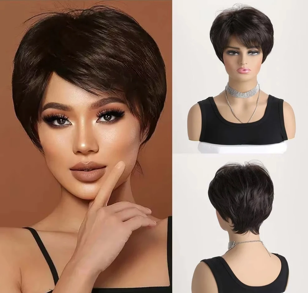 Synthetic Brown Pixie Cut Wigs Short Layered Straight Wig with Fluffy Bangs for Women Cosplay Daily Hair Heat Resistant
Synthetic Brown Pixie Cut Wigs Short Layered Straight Wig with Fluffy Bangs for Women Cosplay Daily Hair Heat Resistant