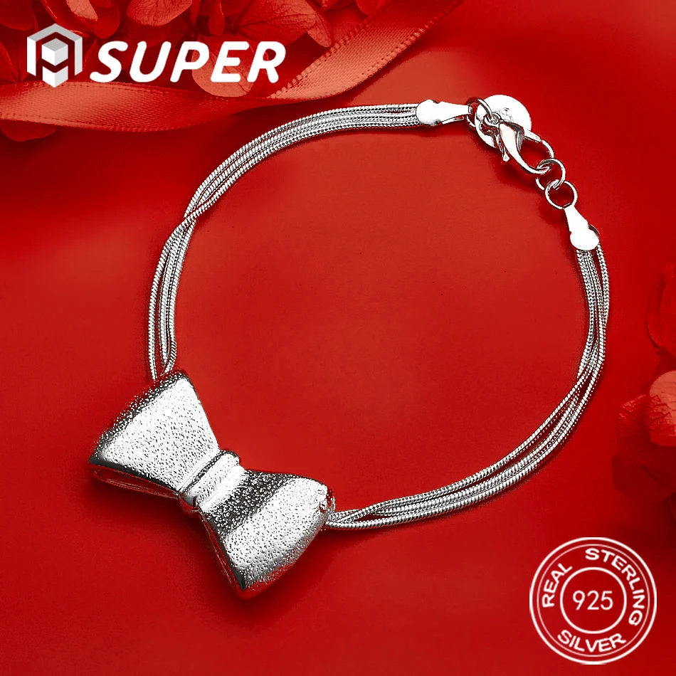 Alisuper 925 Sterling Silver Exquisite Bow Pendant Bracelet Women's Party Jewelry Gift Accessories Accessories Wedding
Alisuper 925 Sterling Silver Exquisite Bow Pendant Bracelet Women's Party Jewelry Gift Accessories Accessories Wedding
