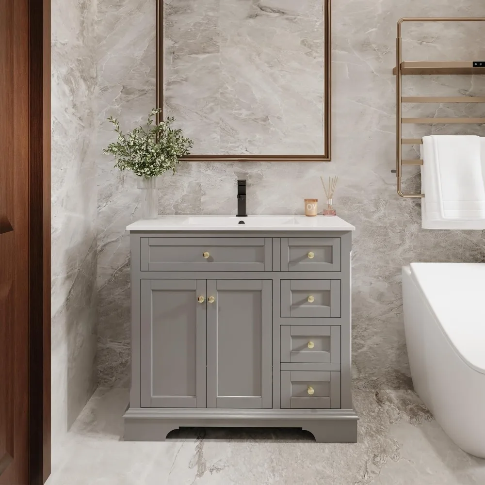 36" Bathroom Vanity with Sink Combo, Vintage Bathroom Vanities Storage Cabinet w/Painted Surface, Raised Arch Feet, Soft Closin
36" Bathroom Vanity with Sink Combo, Vintage Bathroom Vanities Storage Cabinet w/Painted Surface, Raised Arch Feet, Soft Closin